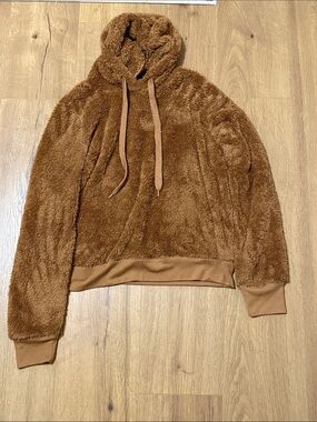 Fifth Sun Plush Hooded Cowl Turtleneck Sweater - Brown